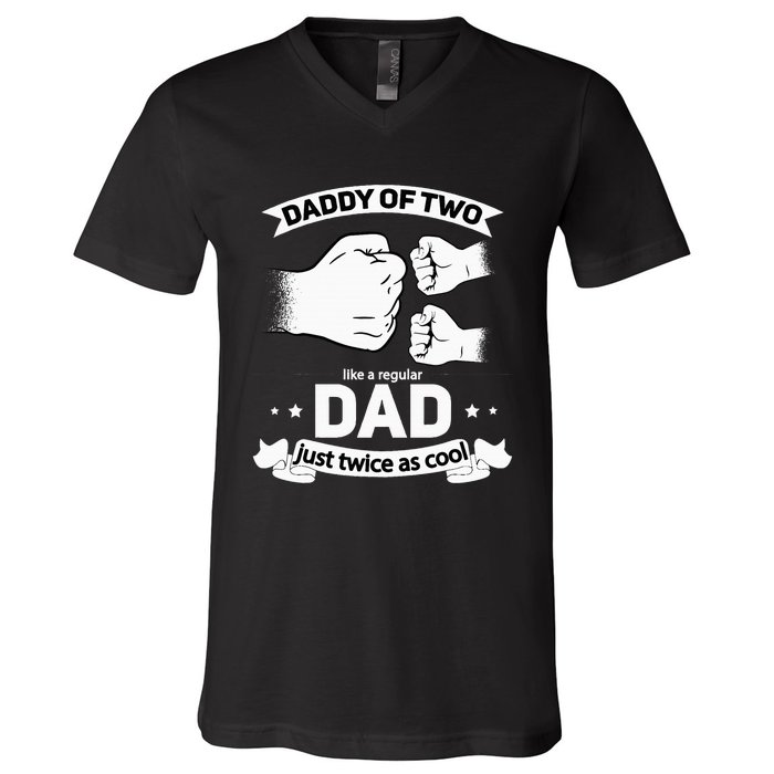 Dad Squared Fathers Day Dad Of Two Cool Daddy Of 2 V-Neck T-Shirt