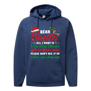 Dear Santa Fat Bank Account Skinny Body Fun Xmas Adult Humor Performance Fleece Hoodie