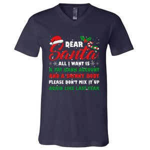 Dear Santa Fat Bank Account Skinny Body Fun Xmas Adult Humor V-Neck T-Shirt