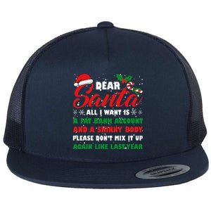 Dear Santa Fat Bank Account Skinny Body Fun Xmas Adult Humor Flat Bill Trucker Hat