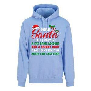 Dear Santa Fat Bank Account Skinny Body Fun Xmas Adult Humor Unisex Surf Hoodie