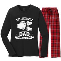 Dad Squared Fathers Day Dad Of Two Cool Daddy Of 2 Women's Long Sleeve Flannel Pajama Set 