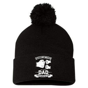 Dad Squared Fathers Day Dad Of Two Cool Daddy Of 2 Pom Pom 12in Knit Beanie