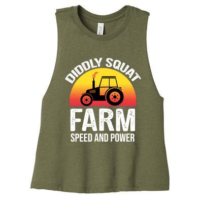 Diddly Squat Farm Speed And Power Gift Funny Tractor Gift Women's Racerback Cropped Tank