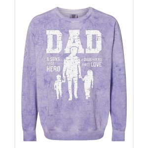 Dad Sons First Hero Daughter Love For FatherS Day Colorblast Crewneck Sweatshirt