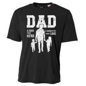 Dad Sons First Hero Daughter Love For FatherS Day Cooling Performance Crew T-Shirt