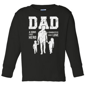 Dad Sons First Hero Daughter Love For FatherS Day Toddler Long Sleeve Shirt