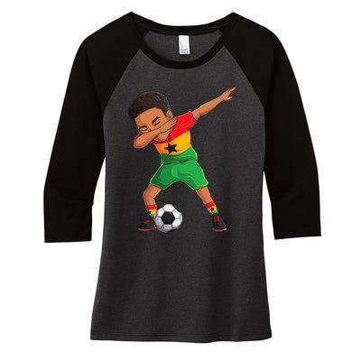 Dabbing Soccer  Ghana Jersey Ghanaian Football Women's Tri-Blend 3/4-Sleeve Raglan Shirt