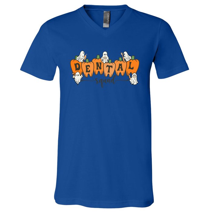 Dental Squad Ghost Pumpkin Dentist Halloween Matching Funny Gift V-Neck T-Shirt