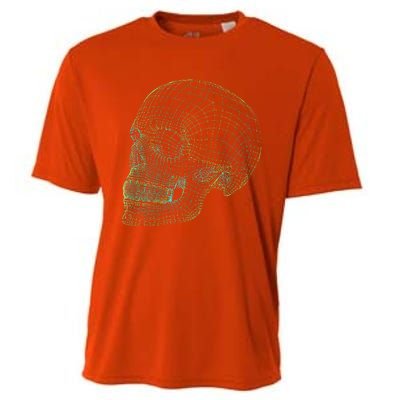 Digital Skull Green Digitized Skull Mesh Pattern Halloween Cooling Performance Crew T-Shirt