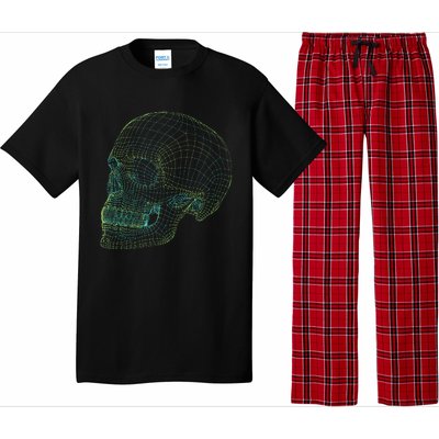 Digital Skull Green Digitized Skull Mesh Pattern Halloween Pajama Set