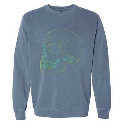 Digital Skull Green Digitized Skull Mesh Pattern Halloween Garment-Dyed Sweatshirt