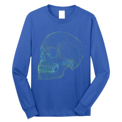 Digital Skull Green Digitized Skull Mesh Pattern Halloween Long Sleeve Shirt