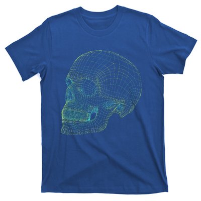 Digital Skull Green Digitized Skull Mesh Pattern Halloween T-Shirt