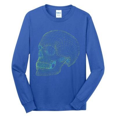 Digital Skull Green Digitized Skull Mesh Pattern Halloween Tall Long Sleeve T-Shirt