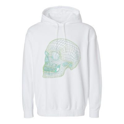 Digital Skull Green Digitized Skull Mesh Pattern Halloween Garment-Dyed Fleece Hoodie