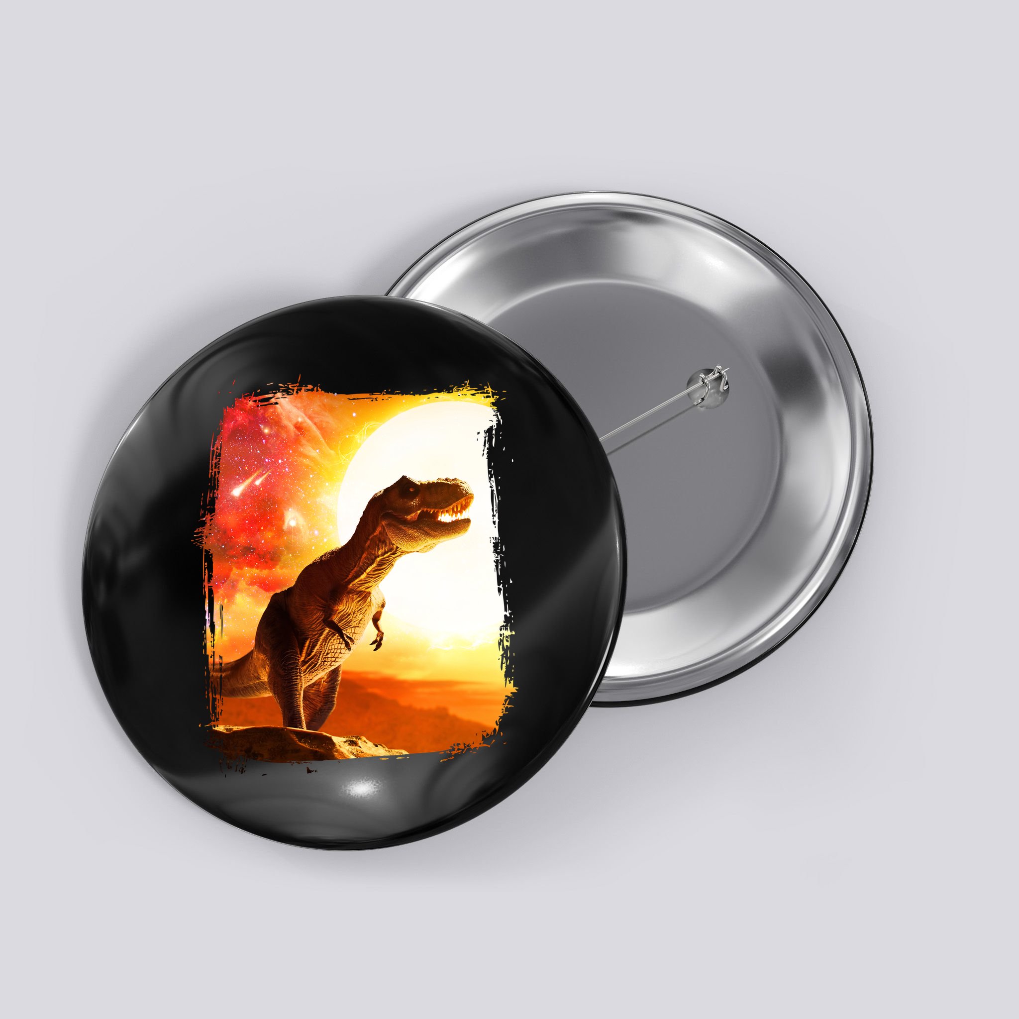 Desert Sun Galaxy Trex Dinosaur Button