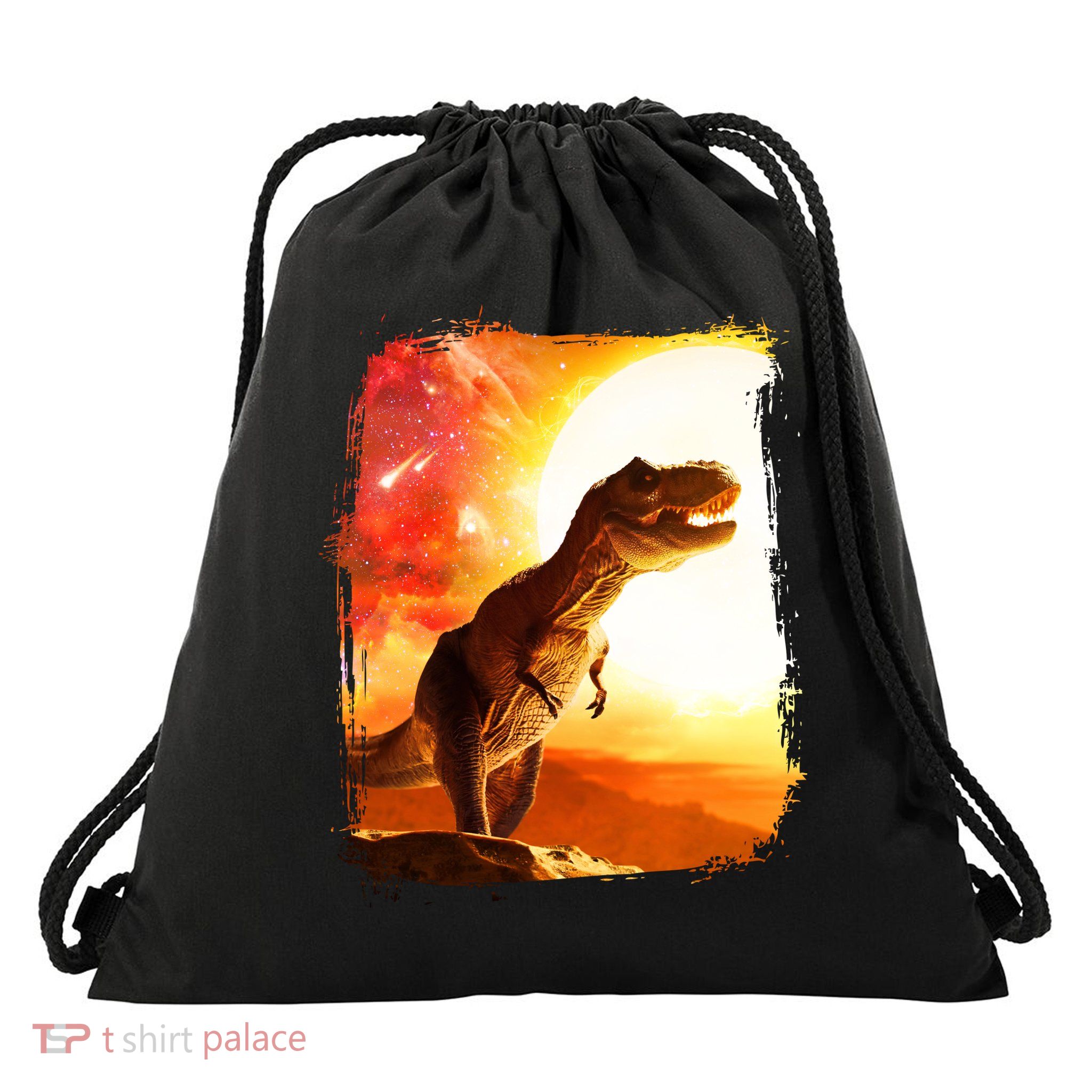 Desert Sun Galaxy Trex Dinosaur Drawstring Bag