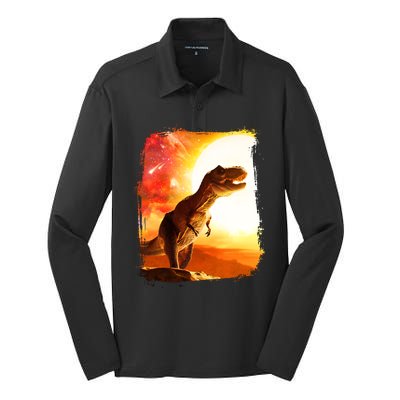 Desert Sun Galaxy Trex Dinosaur Silk Touch Performance Long Sleeve Polo