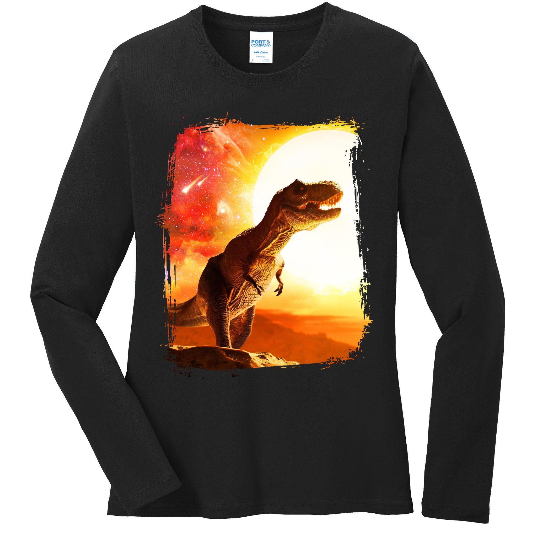 Desert Sun Galaxy Trex Dinosaur Ladies Long Sleeve Shirt