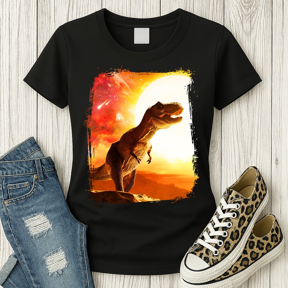 Desert Sun Galaxy Trex Dinosaur Womens T-Shirt