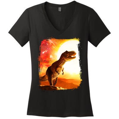 Desert Sun Galaxy Trex Dinosaur Women's V-Neck T-Shirt