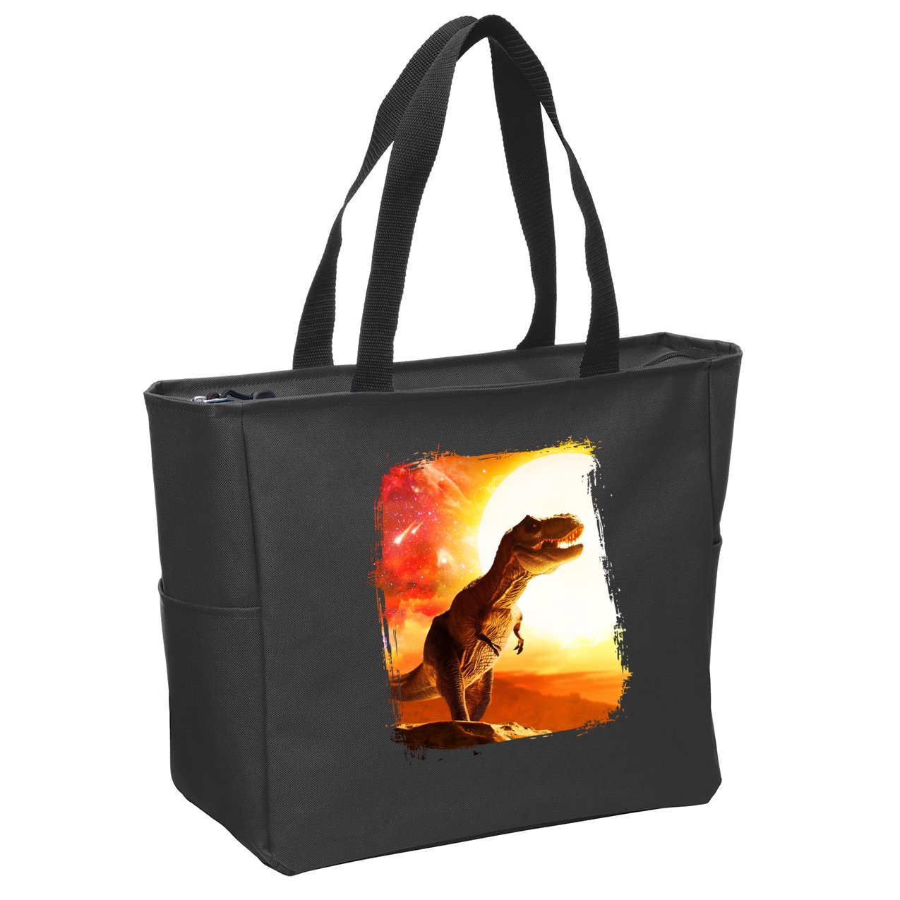 Desert Sun Galaxy Trex Dinosaur Zip Tote Bag