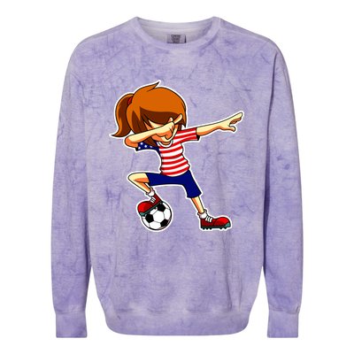 Dabbing Soccer Girl Usa American Flag Jersey Colorblast Crewneck Sweatshirt