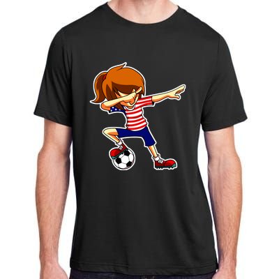 Dabbing Soccer Girl Usa American Flag Jersey Adult ChromaSoft Performance T-Shirt