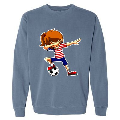 Dabbing Soccer Girl Usa American Flag Jersey Garment-Dyed Sweatshirt