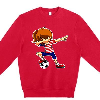 Dabbing Soccer Girl Usa American Flag Jersey Premium Crewneck Sweatshirt