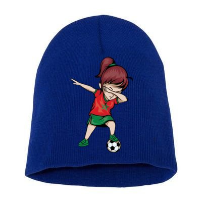 Dabbing Soccer Girl Morocco Gift Moroccan Football Soccer Gift Short Acrylic Beanie