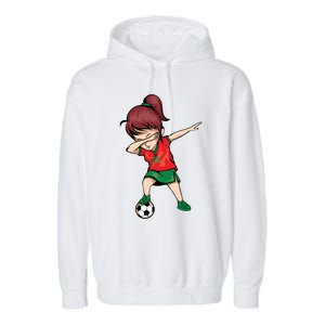 Dabbing Soccer Girl Morocco Gift Moroccan Football Soccer Gift Garment-Dyed Fleece Hoodie