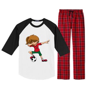 Dabbing Soccer Girl Morocco Jersey Moroccan Dab Funny Gift Raglan Sleeve Pajama Set