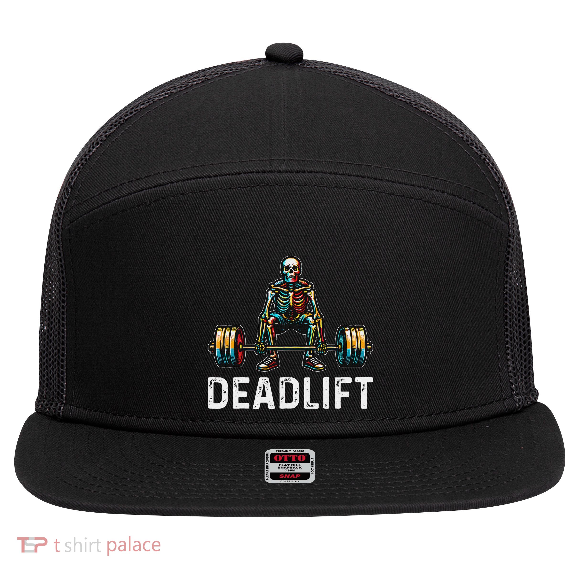 Deadlift Skeleton Gym Fitness 7 Panel Mesh Trucker Snapback Hat