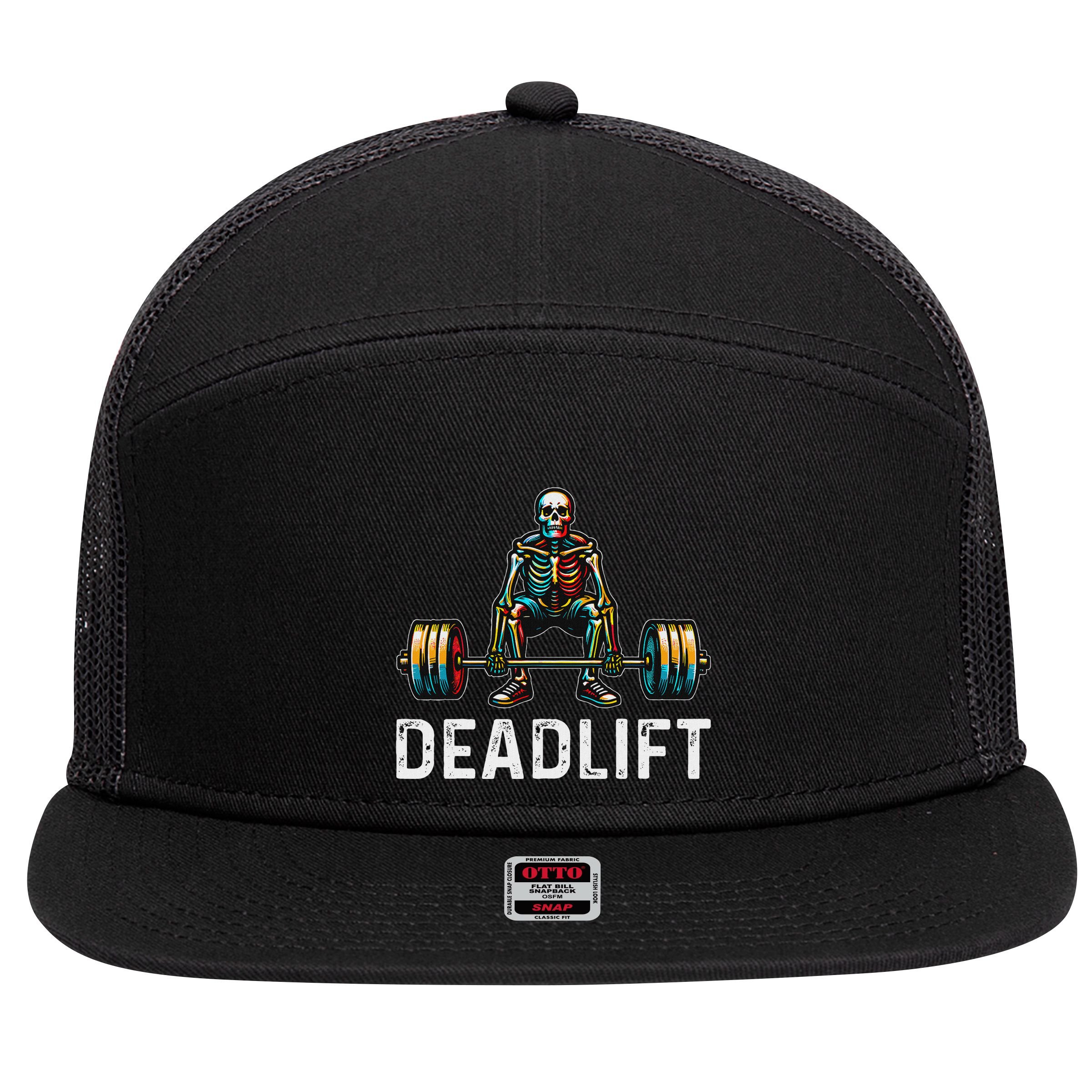 Deadlift Skeleton Gym Fitness 7 Panel Mesh Trucker Snapback Hat