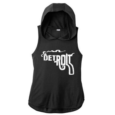 Detroit Smoking Gun Vintage Ladies PosiCharge Tri-Blend Wicking Draft Hoodie Tank