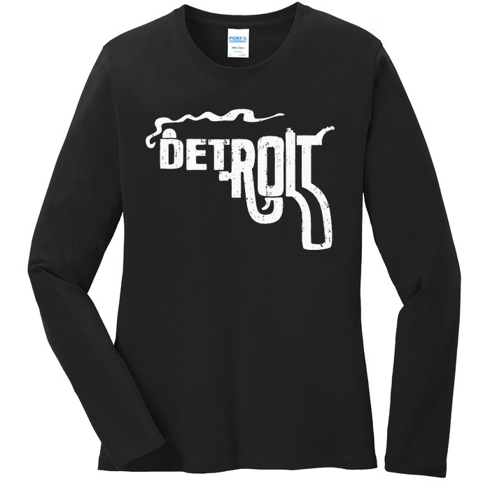 Detroit Smoking Gun Vintage Ladies Long Sleeve Shirt