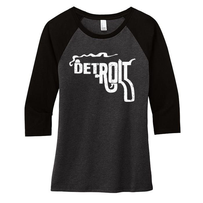 Detroit Smoking Gun Vintage Women's Tri-Blend 3/4-Sleeve Raglan Shirt