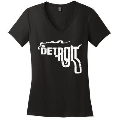 Detroit Smoking Gun Vintage Women's V-Neck T-Shirt