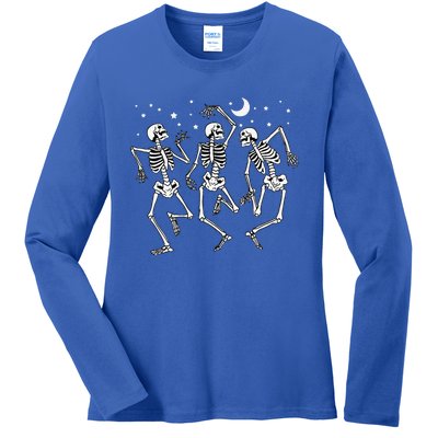 Dancing Skeleton Gothic Goth Spooky Funny Halloween Ladies Long Sleeve Shirt