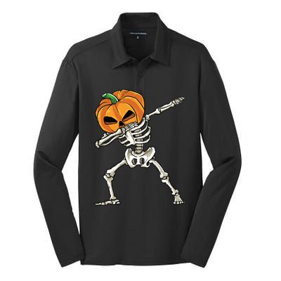 Dabbing Skeleton Gift Pumpkin Dance Pumpkin Dab Halloween Meaningful Gift Silk Touch Performance Long Sleeve Polo