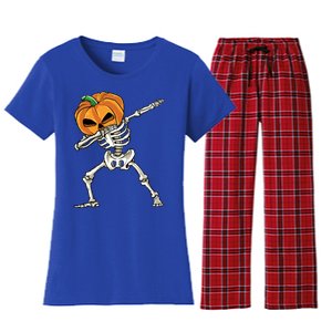 Dabbing Skeleton Gift Pumpkin Dance Pumpkin Dab Halloween Meaningful Gift Women's Flannel Pajama Set