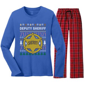 Deputy Sheriff Gift Ugly Christmas Women's Long Sleeve Flannel Pajama Set 