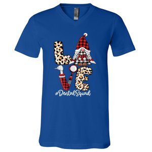 Dental Squad Gnomes Leopard Red Check Plaid Valentines Gnome Gift V-Neck T-Shirt