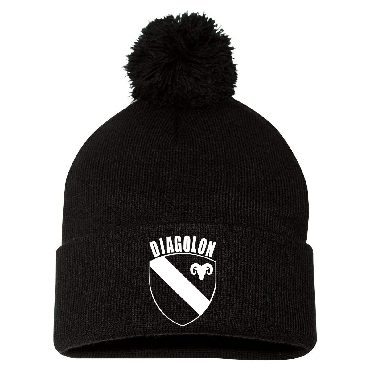 Diagolon Shield & Goat Pom Pom 12in Knit Beanie