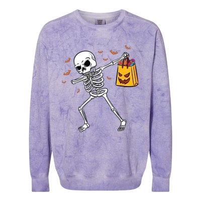 Dabbing Skeleton Halloween Gift Colorblast Crewneck Sweatshirt