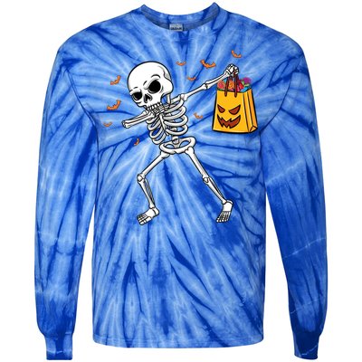 Dabbing Skeleton Halloween Gift Tie-Dye Long Sleeve Shirt