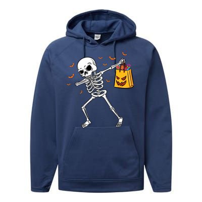 Dabbing Skeleton Halloween Gift Performance Fleece Hoodie