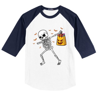 Dabbing Skeleton Halloween Gift Baseball Sleeve Shirt